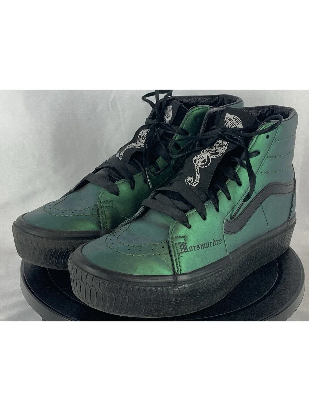 Men’s 7 / Women’s 8.5 Vans Sk8-Hi Harry Potter Slytherin Dark Mark Green Leather
